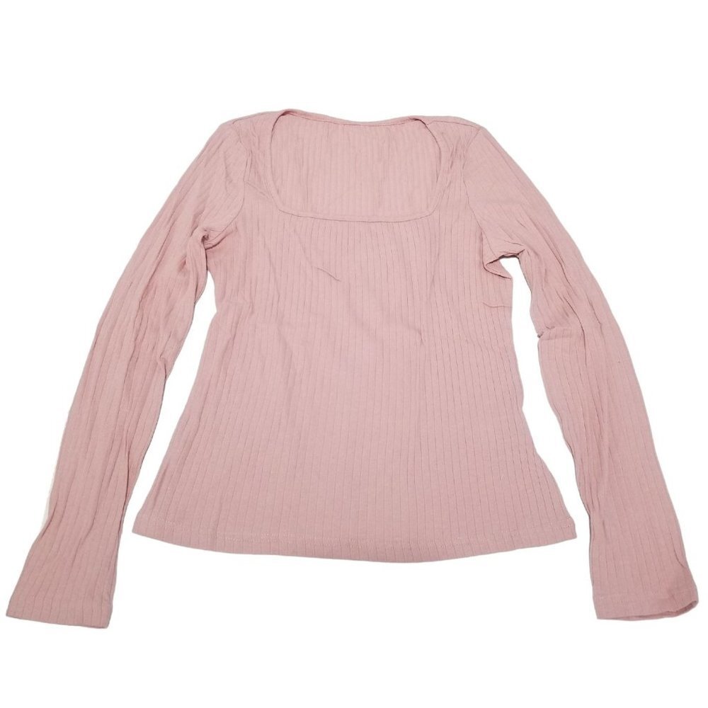 SHEIN EZwear Rib Knit Scoop Neck Crop Tee Size L Color Pink